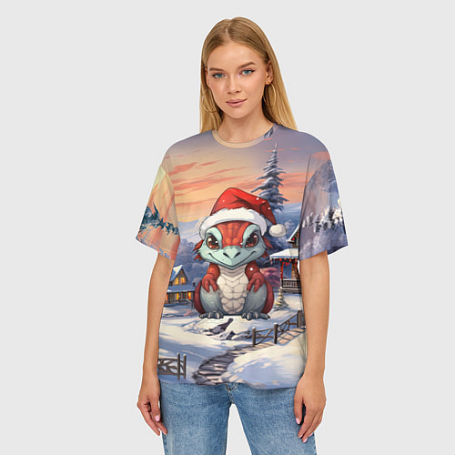 Женская футболка оверсайз Красный дракончик 2024 / 3D-принт – фото 3