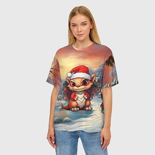 Женская футболка оверсайз Новый год 2024 символ года дракон / 3D-принт – фото 3