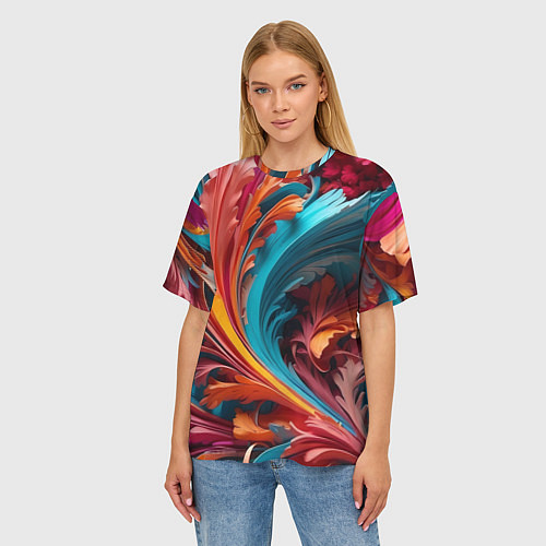 Женская футболка оверсайз Красивый яркий узорчик / 3D-принт – фото 3