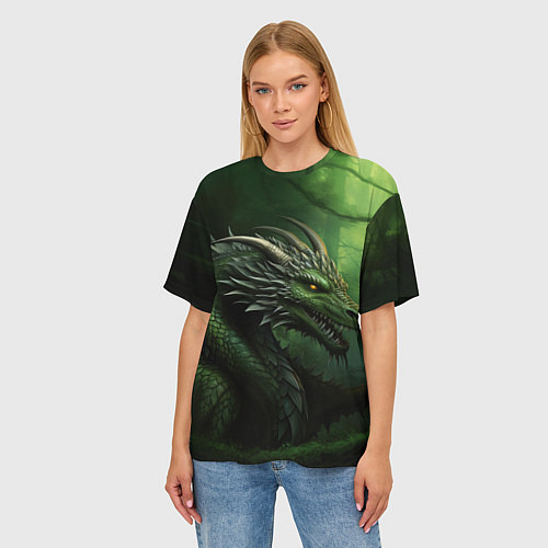 Женская футболка оверсайз Зеленый дракон символ 2024 / 3D-принт – фото 3