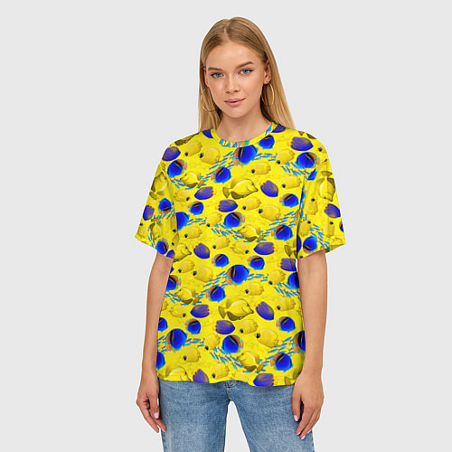 Женская футболка оверсайз Разноцветные тропические рыбы / 3D-принт – фото 3
