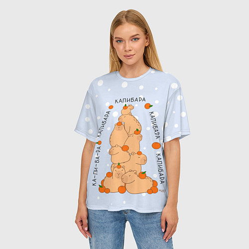 Женская футболка оверсайз Гора капибара с мандаринами / 3D-принт – фото 3