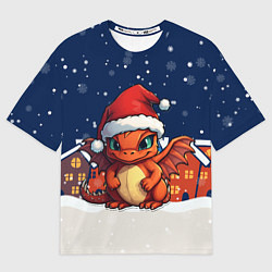 Женская футболка оверсайз Новогодний дракоша 2024