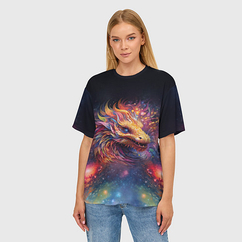 Женская футболка оверсайз Космический дракон - символ года / 3D-принт – фото 3
