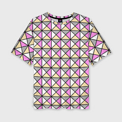 Футболка оверсайз женская Геометрический треугольники бело-серо-розовый, цвет: 3D-принт