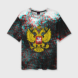 Футболка оверсайз женская Россия герб краски глитч, цвет: 3D-принт