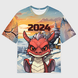 Футболка оверсайз женская Большой красный дракон 2024, цвет: 3D-принт