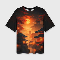 Женская футболка оверсайз Мрачная япония - пейзаж