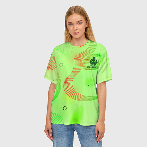 Женская футболка оверсайз Радио Новая Песня с молнией / 3D-принт – фото 3