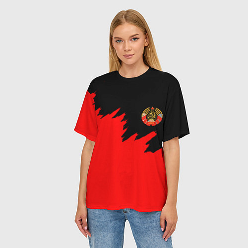 Женская футболка оверсайз СССР красный стиль силы / 3D-принт – фото 3