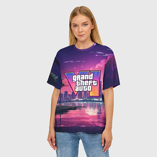 Женская футболка оверсайз GTA 6 nigh city / 3D-принт – фото 3