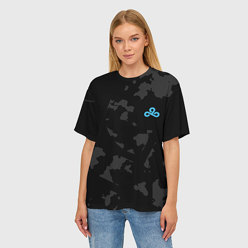 Женская футболка оверсайз Cloud9 - Форма команды,чёрный камуфляж 2024 / 3D-принт – фото 3
