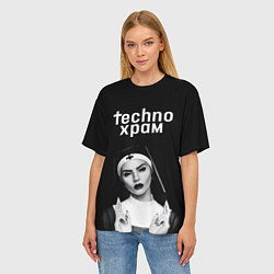 Футболка оверсайз женская Techno храм монашка демон, цвет: 3D-принт — фото 2