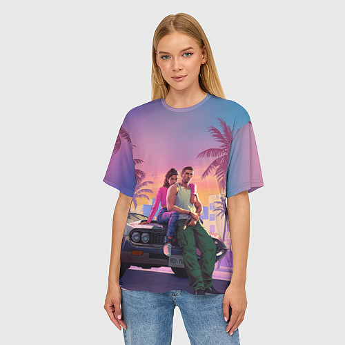 Женская футболка оверсайз Люсия с парнем gta 6 / 3D-принт – фото 3