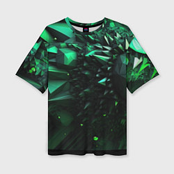 Женская футболка оверсайз Зеленая и черная абстракция геометрическая