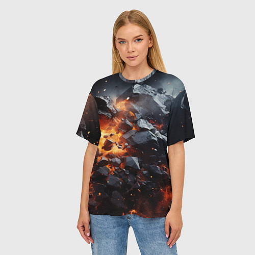 Женская футболка оверсайз Взрыв камней и плит / 3D-принт – фото 3