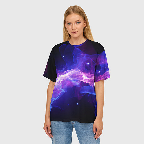 Женская футболка оверсайз Фиолетовый туман в движении / 3D-принт – фото 3