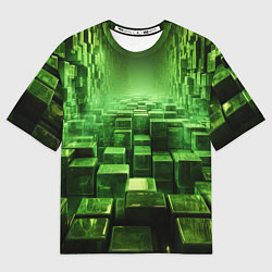 Футболка оверсайз женская Зеленые квадраты в лабиринте, цвет: 3D-принт