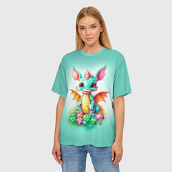 Футболка оверсайз женская Зеленый дракончик с новогодними игрушками, цвет: 3D-принт — фото 2