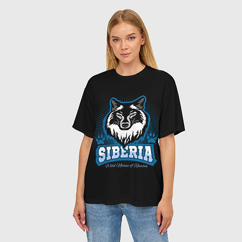 Женская футболка оверсайз Сибирь - волк / 3D-принт – фото 3
