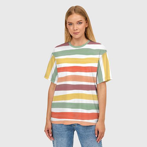 Женская футболка оверсайз Разноцветные полосы от руки / 3D-принт – фото 3