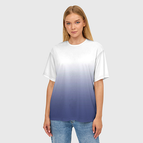 Женская футболка оверсайз Туманный градиент бело-синий / 3D-принт – фото 3