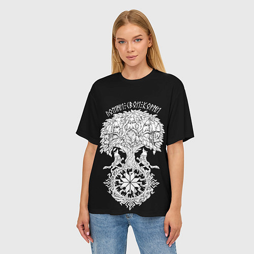 Женская футболка оверсайз Славянские воины - помни свои корни / 3D-принт – фото 3