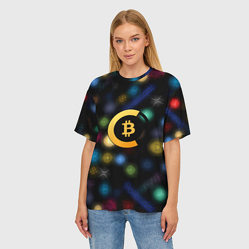 Женская футболка оверсайз Bitcoin logo criptomoney / 3D-принт – фото 3