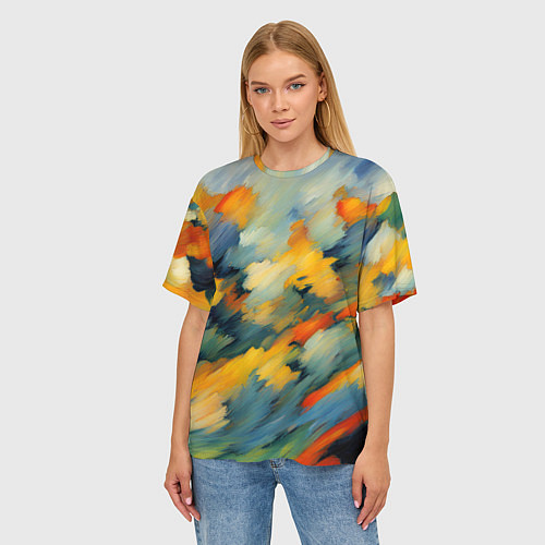 Женская футболка оверсайз Жёлтые и синие мазки / 3D-принт – фото 3
