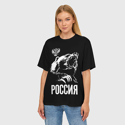 Женская футболка оверсайз Руссия бурый медведь / 3D-принт – фото 3