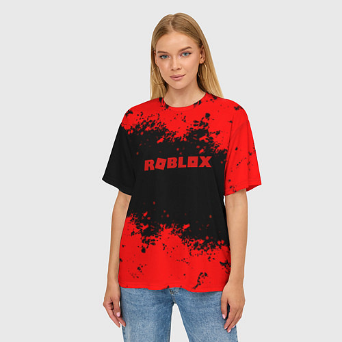 Женская футболка оверсайз Роблокс краски красные / 3D-принт – фото 3