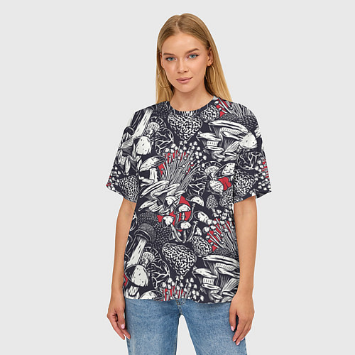 Женская футболка оверсайз Разные грибы / 3D-принт – фото 3