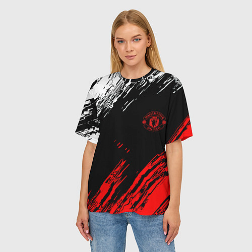Женская футболка оверсайз ФК Манчестер Юнайтед спортивные краски / 3D-принт – фото 3