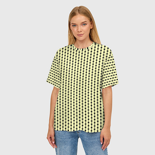 Женская футболка оверсайз Бледно-жёлтый полосы кружочки / 3D-принт – фото 3