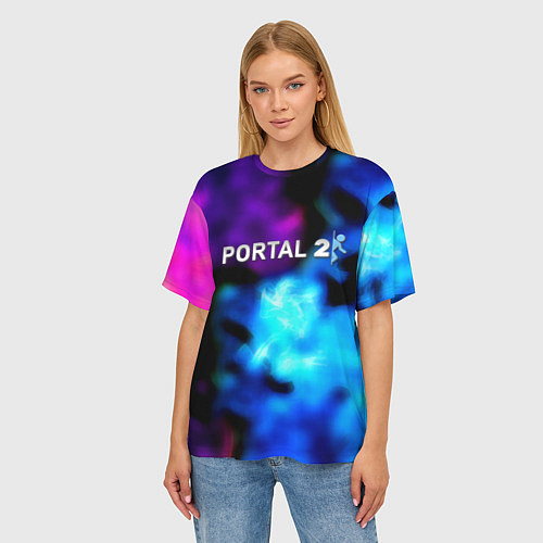 Женская футболка оверсайз Portal неоновый градиент / 3D-принт – фото 3