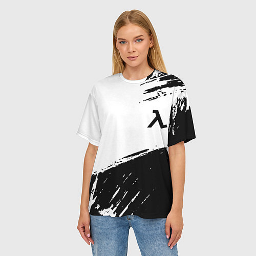 Женская футболка оверсайз Half life black color / 3D-принт – фото 3