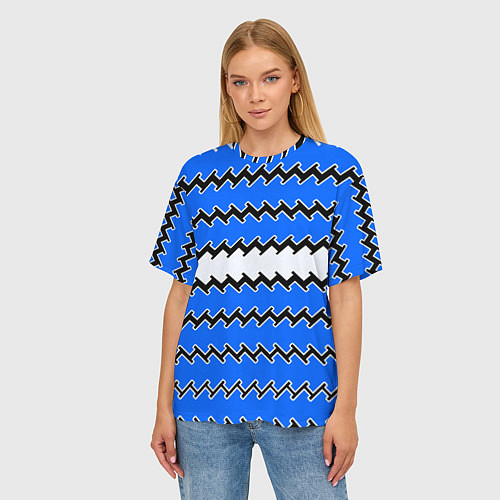 Женская футболка оверсайз Синие и белые полосы / 3D-принт – фото 3