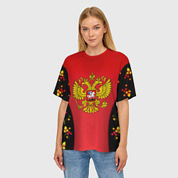 Футболка оверсайз женская Герб РФ хохлома стиль, цвет: 3D-принт — фото 2