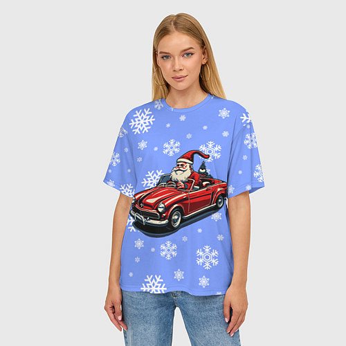 Женская футболка оверсайз Дед Мороз едет на машине / 3D-принт – фото 3