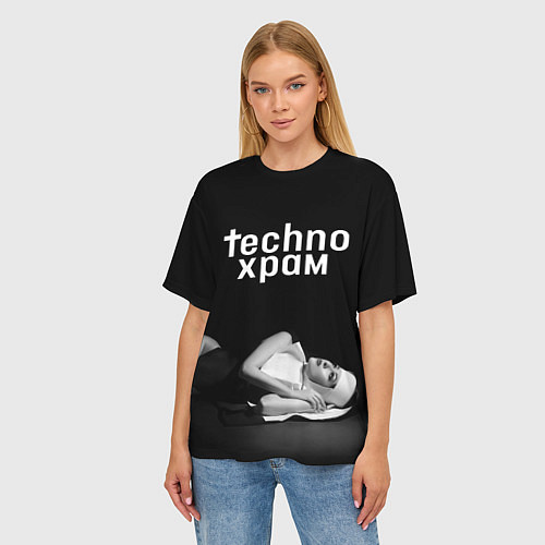Женская футболка оверсайз Techno храм монашка лежит / 3D-принт – фото 3