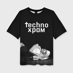 Женская футболка оверсайз Techno храм монашка лежит
