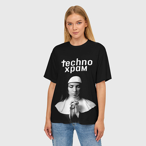 Женская футболка оверсайз Techno храм монашка в молитве / 3D-принт – фото 3