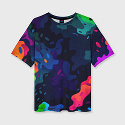 Футболка оверсайз женская Яркие кислотная разноцветные пятна в виде камуфляж, цвет: 3D-принт
