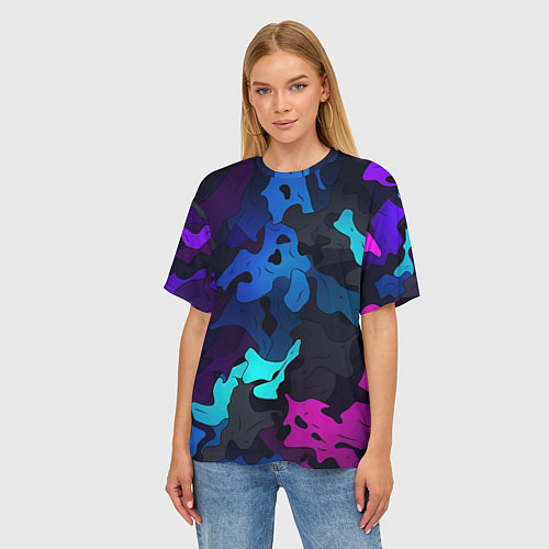 Женская футболка оверсайз Абстрактный камуфляж в кислотных абстрактных пятна / 3D-принт – фото 3