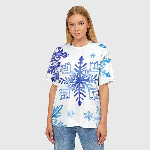 Женская футболка оверсайз Снежинки падают / 3D-принт – фото 3