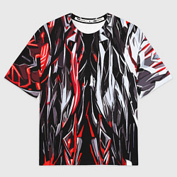 Футболка оверсайз женская Агрессивные линии белые и красные, цвет: 3D-принт