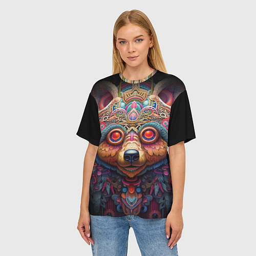 Женская футболка оверсайз Фэнтази медведь / 3D-принт – фото 3