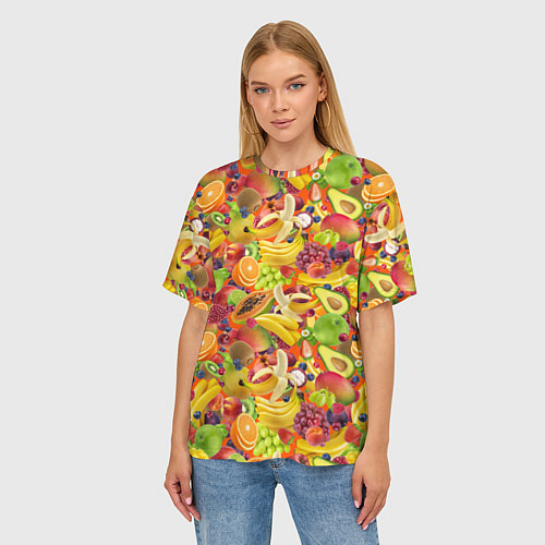 Женская футболка оверсайз Экзотические фрукты и ягоды / 3D-принт – фото 3