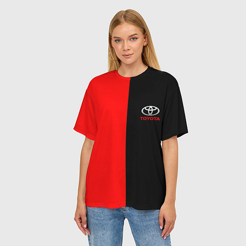 Женская футболка оверсайз Toyota car красно чёрный / 3D-принт – фото 3