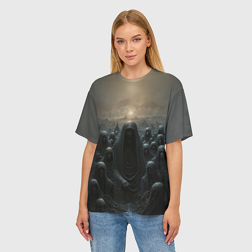 Женская футболка оверсайз Пилигримы в балахонах / 3D-принт – фото 3